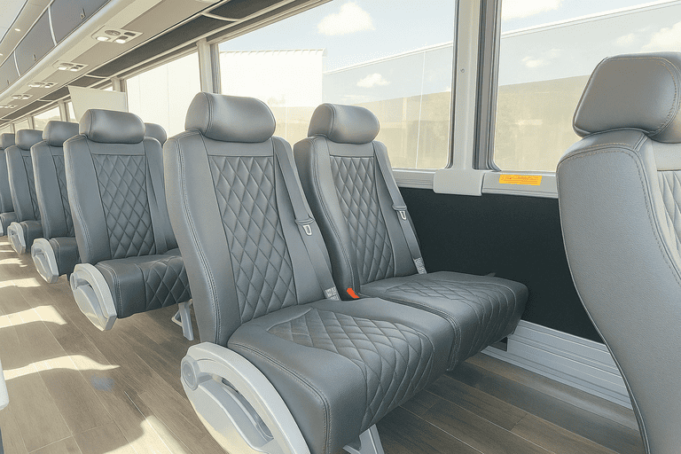 interior of Alexandria Shuttle Bus Rentals charter bus